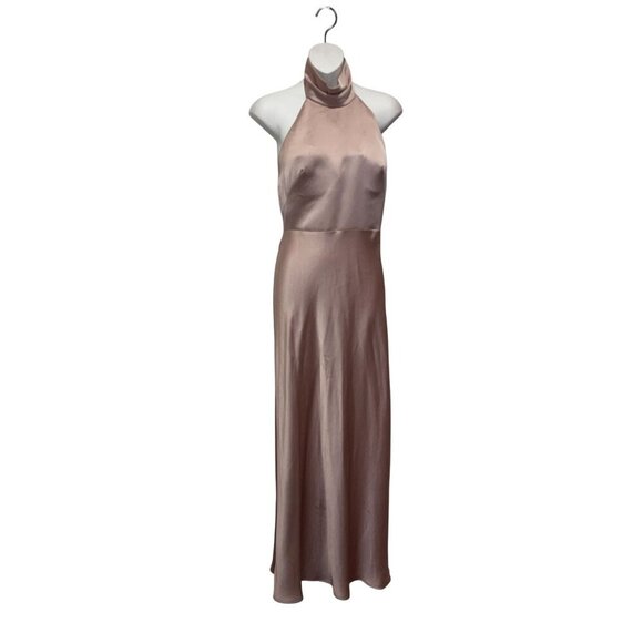 Jenny Yoo Blush Pink Satin Halter Neck Backless Women's Maxi Dress Size 6 gown - Picture 3 of 13